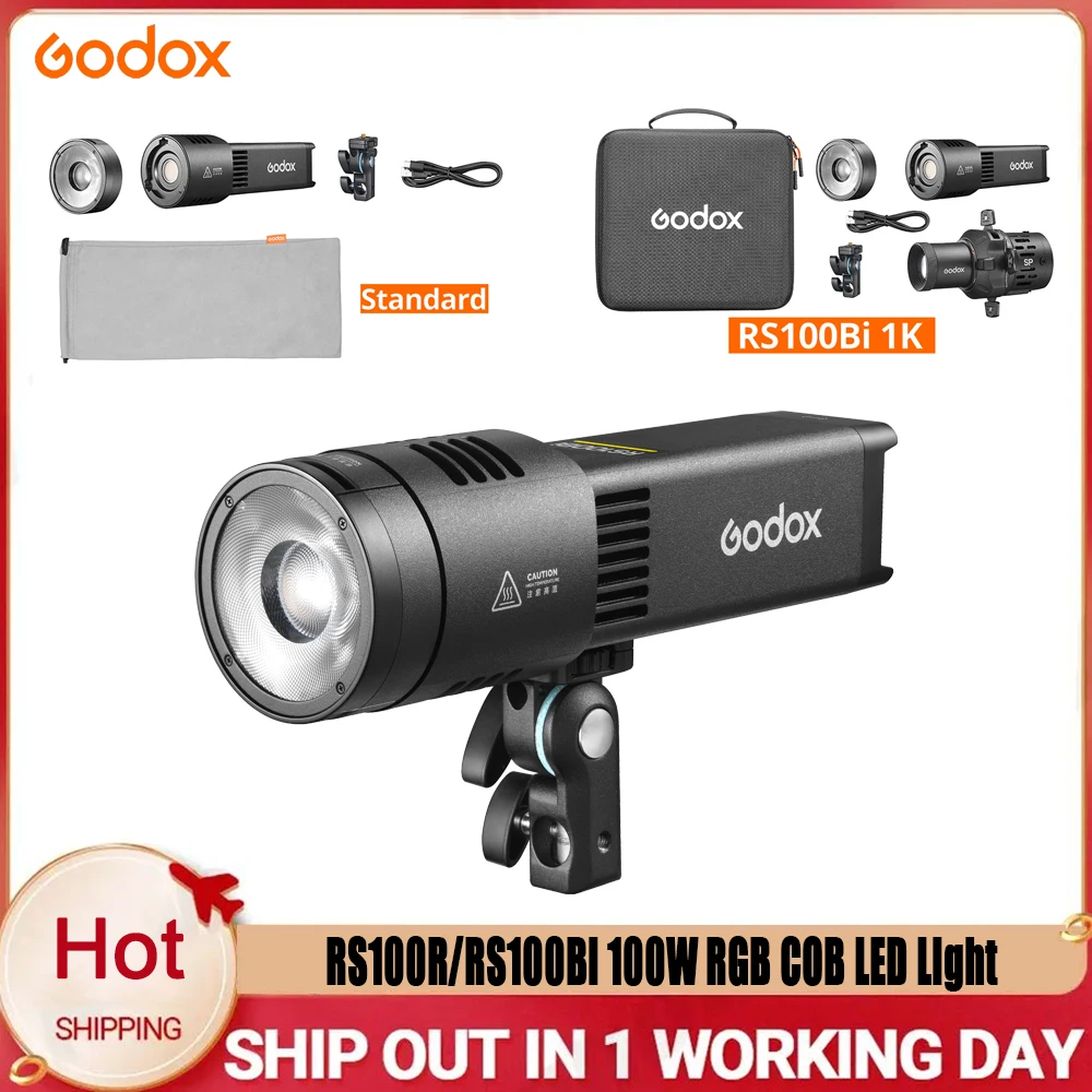 GODOX RS100R/RS100Bi 100W RGB COB LED Light Kit 1800-10000K/2800-6500K CRI95 Built-in Battery for Outdoor Studio Live Streaming