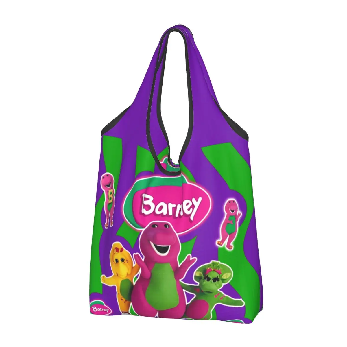 Large Reusable Barney Friends Dinosaur Grocery Bags Recycle Foldable Dinosaurs Cartoon Shopping Tote Bag Washable Lightweight