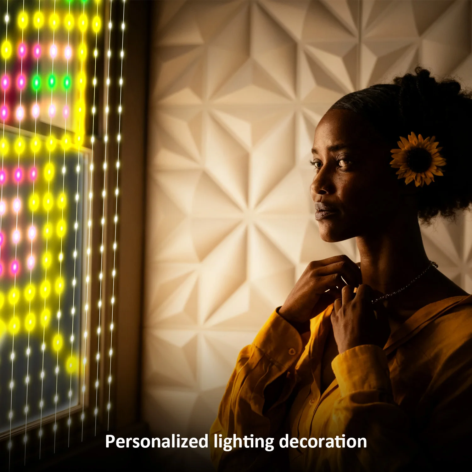 パターンledライト（アプリ制御付き）-400-led、usb電源、音楽同期rgbライト、diyスマートカーテンライト