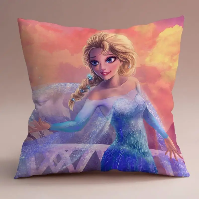 Disney Frozen Princess Cushion Cover Anime Action Figure Elsa Anna Princess Short Plush Home Decorative Sofa Pillow Case 45x45cm