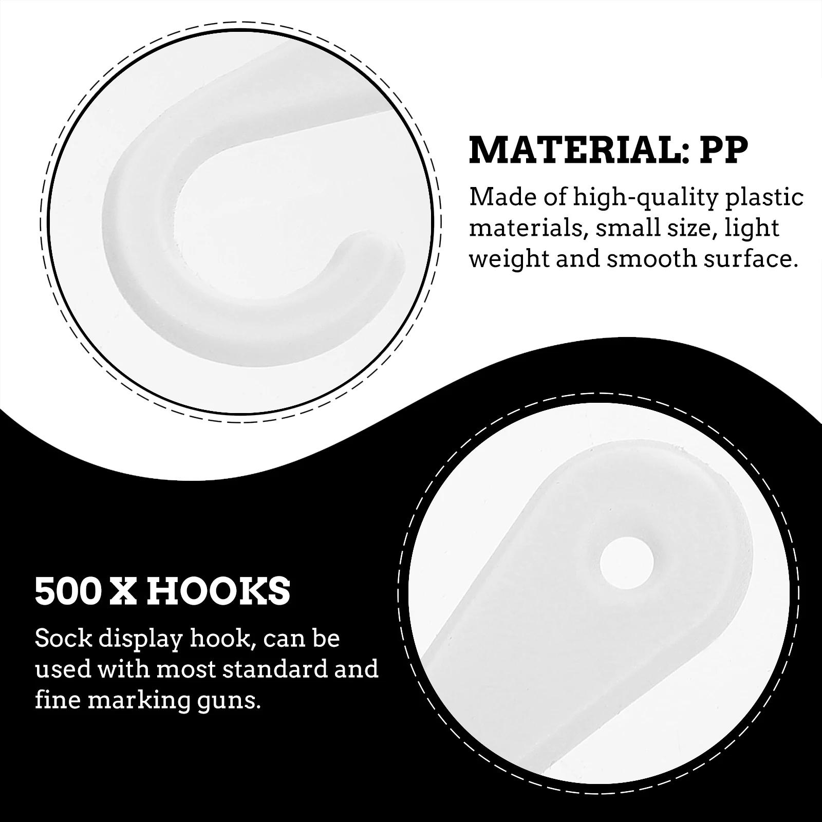 

500pcs Hooks for Socks Clothes Hanger J-Shaped Tools Retail Display Heavy Duty Plastic Small Size Smooth Surface