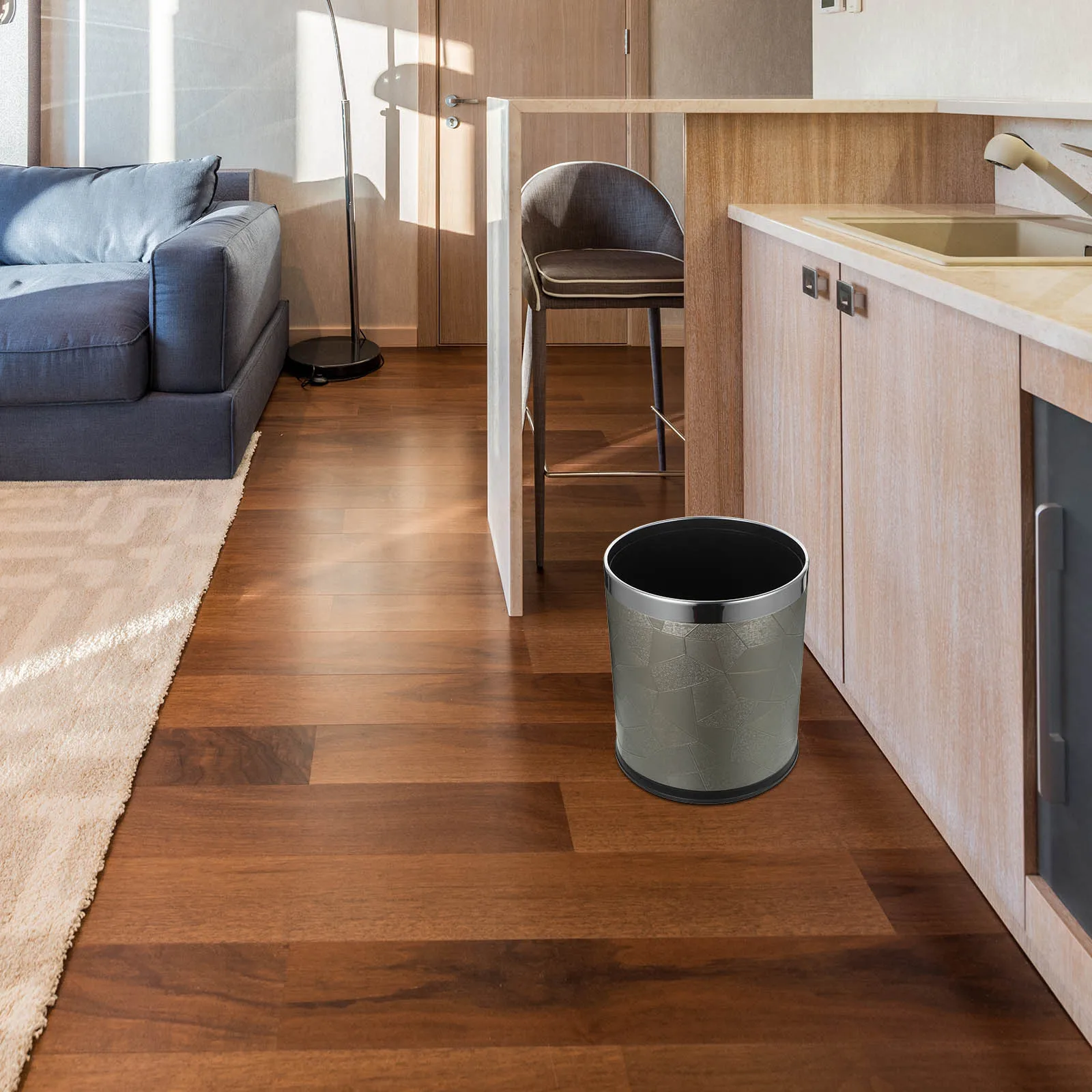 

Retro Trash Can Waste Bin Garbage Container Plastic Hotel Kitchen Bathroom Vintage Style Circular Double Layer Gray Brown Water