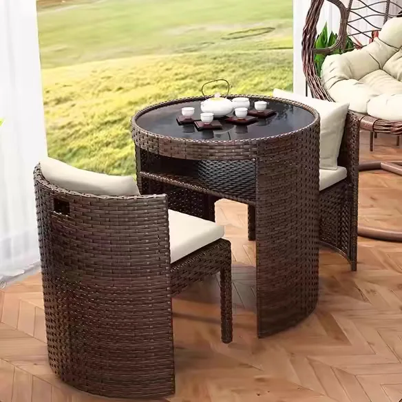 Balcony tea table and chair combo can store small home tables and chairs, outdoor rattan chairs