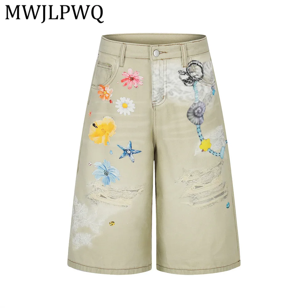 

Мужские джинсовые шорты MWJLPWQ с цифровой печатью, свободного кроя, стильный дизайн, летние, в уличном панк-стиле, с эффектом потертости, широкие штанины, шикарные, 14445