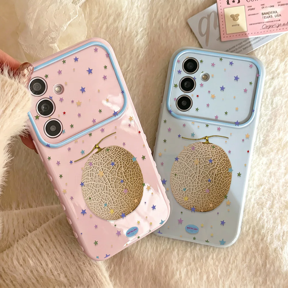 Stars and Cantaloupe Phone Case For Samsung A57 A56 A36 A35 A55 A54 A37 A26 A16 A17 A15 A06 A07 A05 Candy Color Shockproof Cover