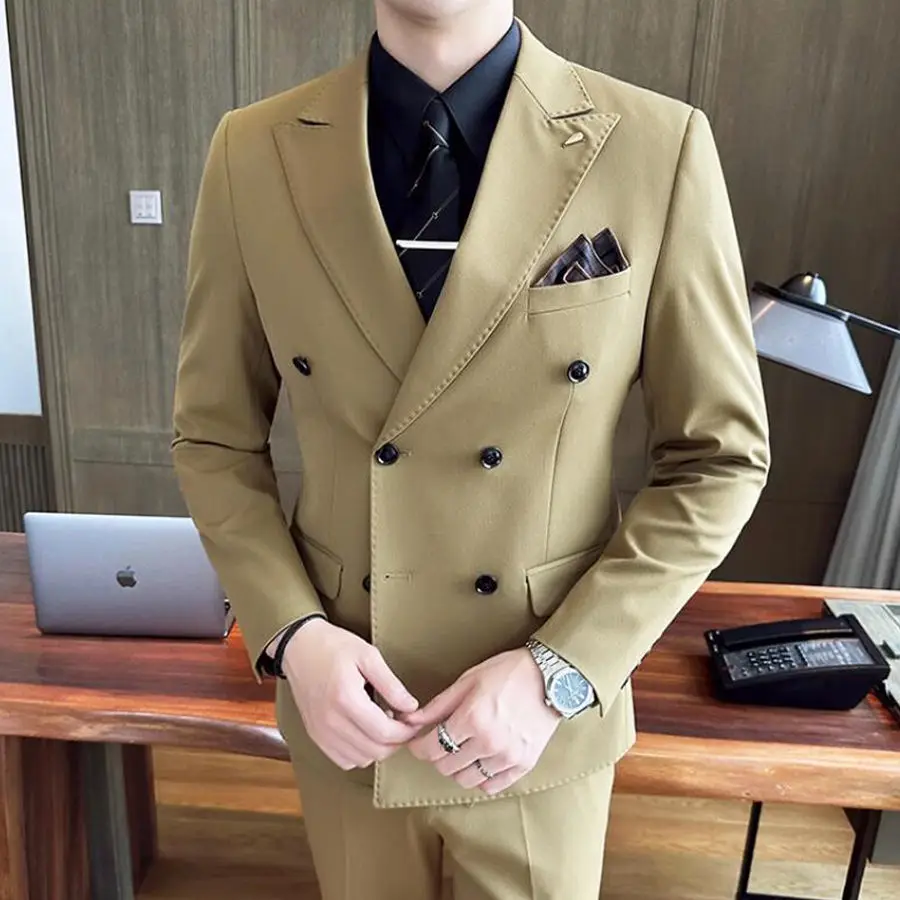 2-A95   High-end suit for men, large size, double-breasted three-piece suit, men's forma-end suit, groom's handsome business