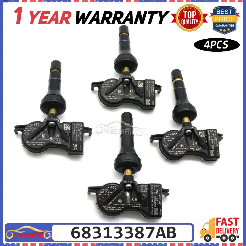Sensor de presión de neumáticos para coche, dispositivo TPMS de 433Mhz para Chrysler Pacifica 200, Dodge Durango, Dart, Jeep Grand Cherokee, Renegade, Fiat, 68313387AB