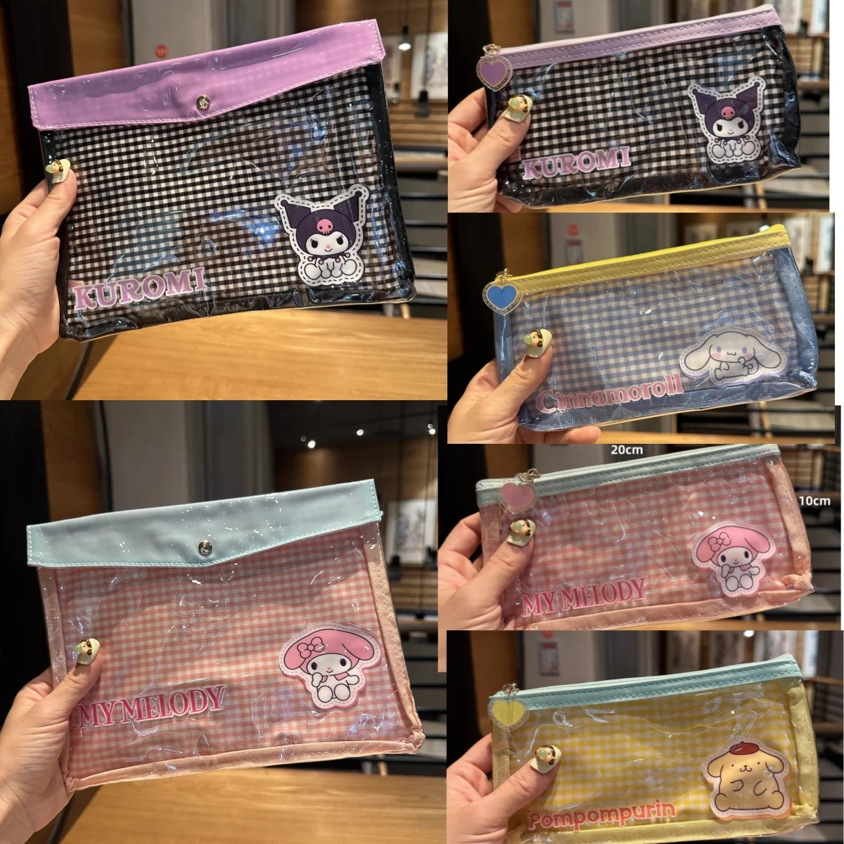 

sanrio cute PVC zipper cosmetic bag student stationery bag kuromi cinnamoroll my melody document bag storage women birthday gift