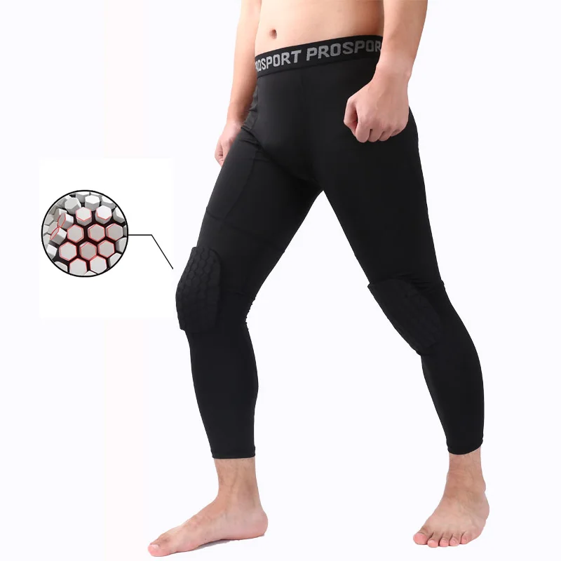 Men Basketball Compression Pants with Knee Pads Running Jogging Sports Tights Male Quick Dry Fitness Gym Workout Leggings