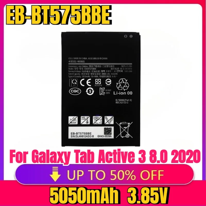 

New Phone Battery EB-BT575BBE For Galaxy Tab Active 3 8.0 2020 SM-T575 T575 SM-T570 GH43-05039A Replacement Battery 5050mAh