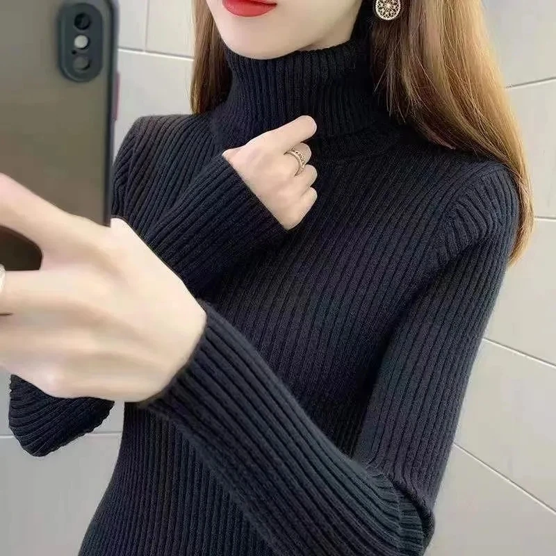 Turtleneck Pullover Sweater Jacket Women\'s Interior Autumn Winter 2023 NewThicke Slim Long Sleeve Knitted Bottoming Shirt Tops