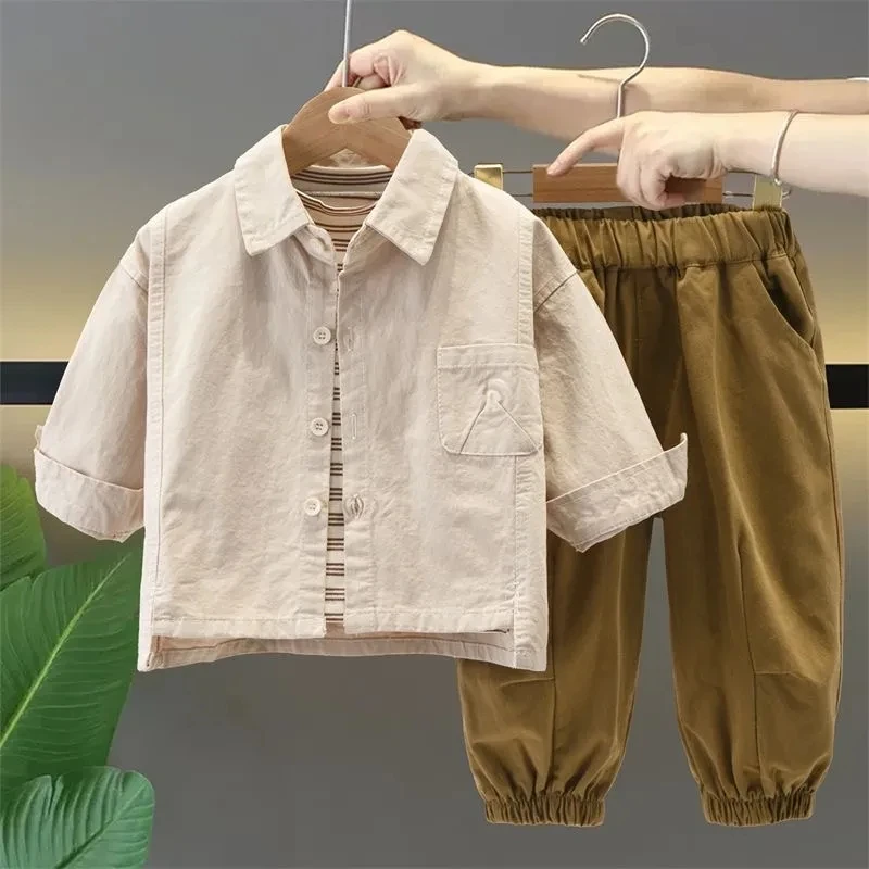 Kids Boys Shirt Set New Children\'s Spring and Autumn Top Pants Two Piece Set for Boys and Baby Korean casual set