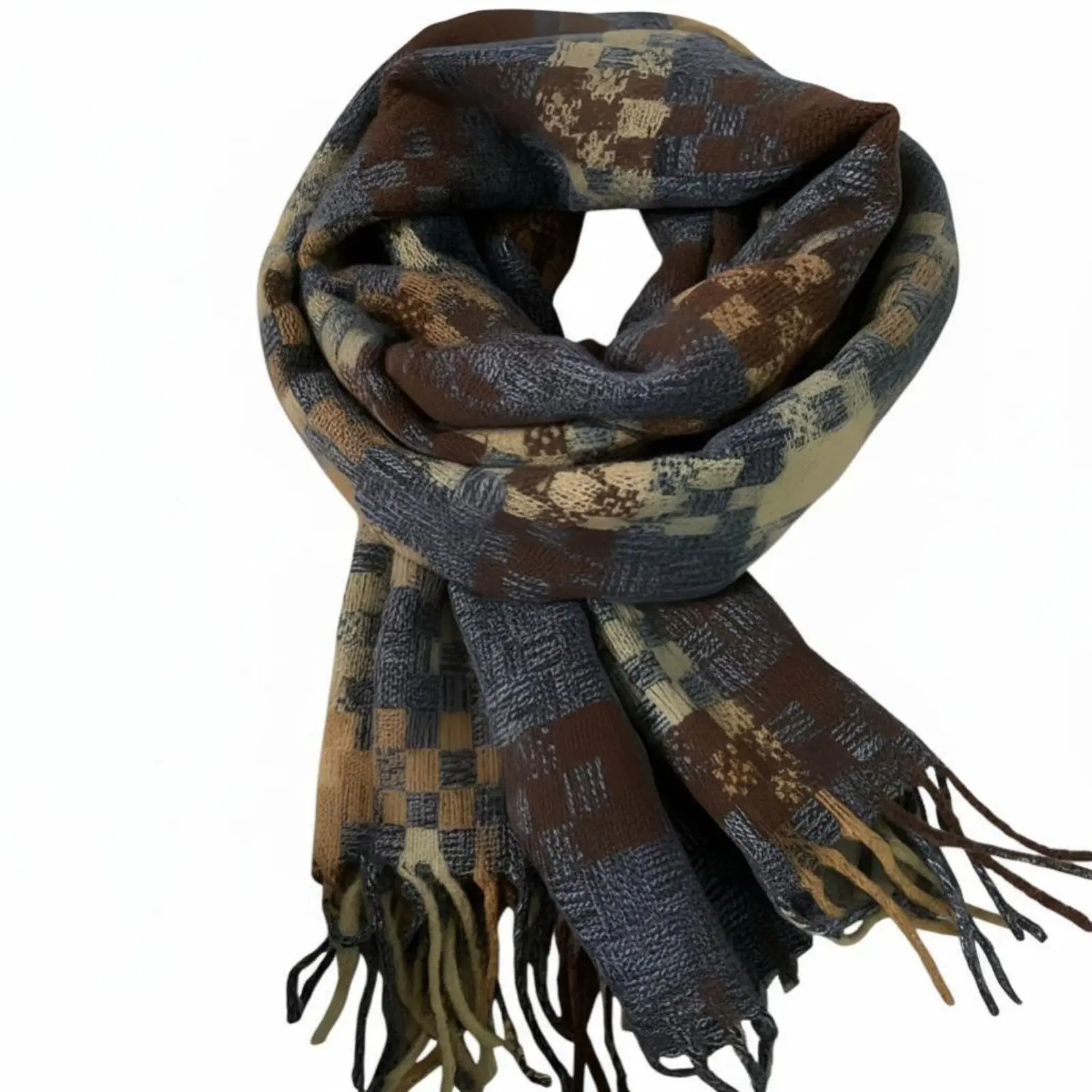 

Шарф в клетку, утолщенный, с длинными бахромами, осенне-зимний, унисекс, из мягкого полиэстера, нейтральных тонов, идея для подарка