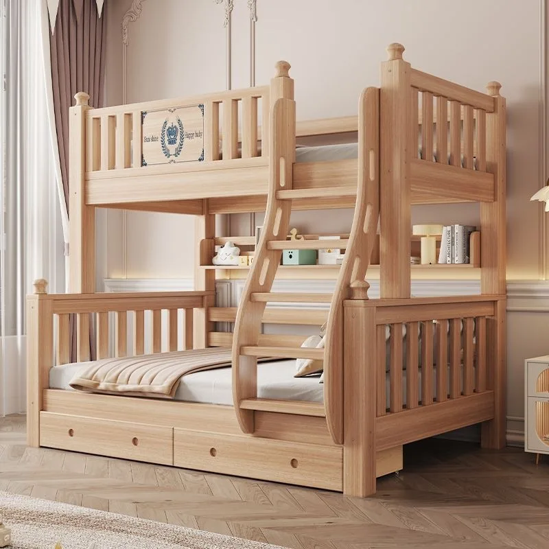 Solid wood bunk beds, double-layer children's wooden beds, two-story small apartments, high and low tulip beds