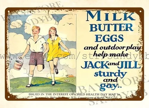 Milk Butter Eggs Jack Jill sturdy gay metal tin sign exterior wall art designs