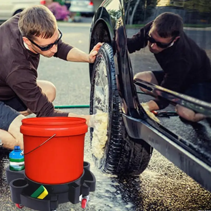 Car Wash Bucket Base Removable Bucket Mover With 5 Wheels Heavy Duty Washing Roller Bucket Trolley Easy Push Car Washing Tools