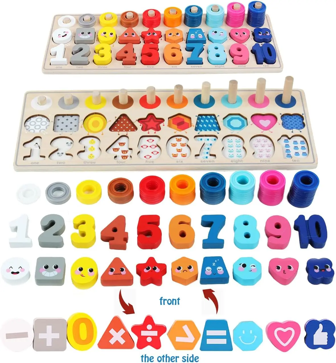 

Wooden Montessori Toys for Kids, Toddler Number Puzzles Sorter Counting Shape Stacker Stacking Game Preschool Toys for Boy Girl