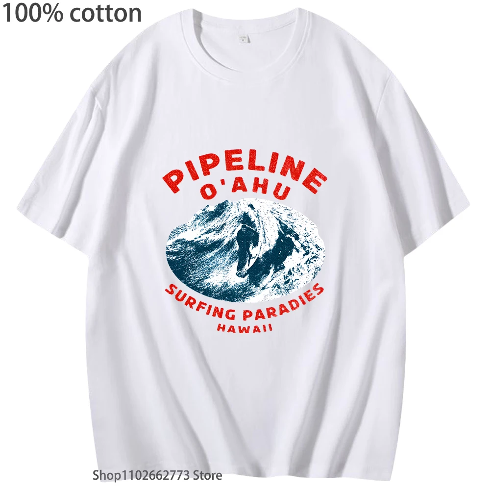 Banzai Pipeline Hawaii O'ahu Surfing Paradise T Shirts Cartoon Manga/Comic T-shirts 100% Cotton Tee-shirt  O-Neck Casual Y2k Top