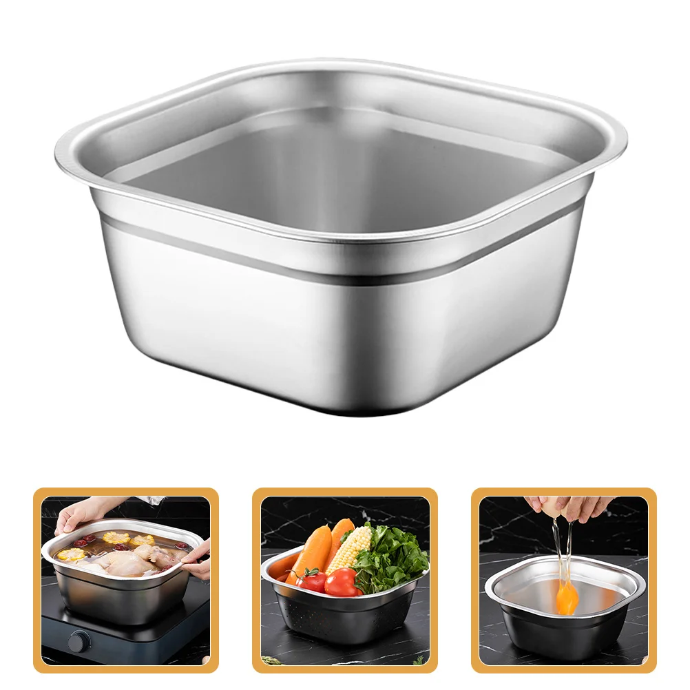 

Stainless Steel Square Basin 304 Multifunctional Vegetable Washing Bowl Kitchen Fruit Salad Prep Buffet Serving Pan