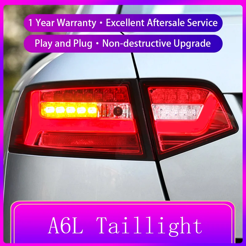 2 PCS Auto Car Lights For Audi A6L 2009-2012 Tail Lamp New Style Highlight DRL Taillight Dynamic LED Turn Signal Tools Accessory