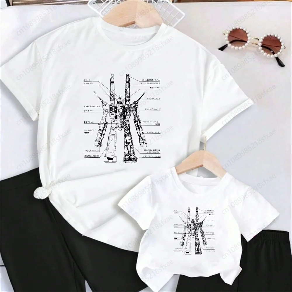 Macross Anime Boy Tshirt Cartoon Cute Print Girl Shirts Children Comfortable O-Neck White Tshirt Short Sleeve Girl Boy Clothes