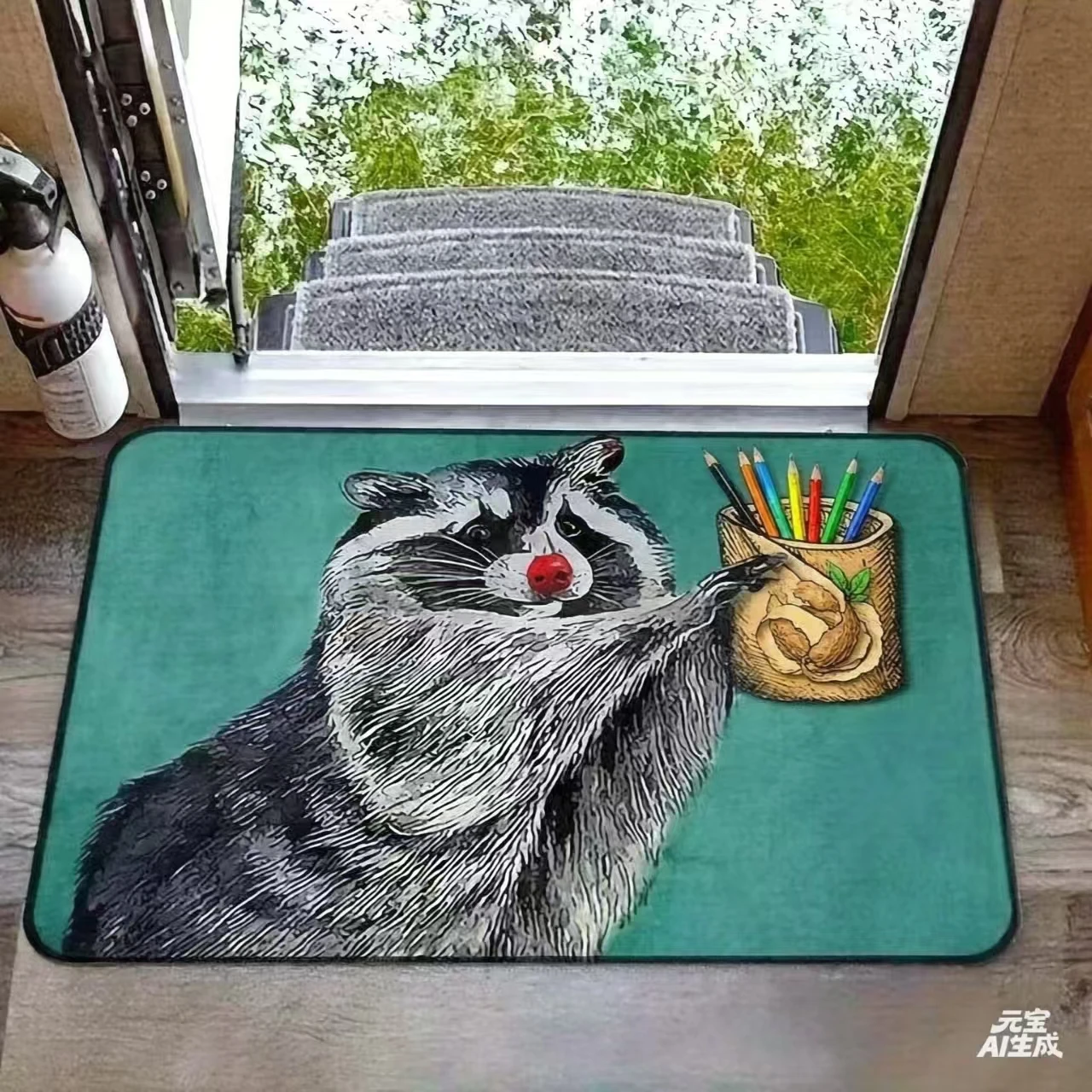 Attractive Raccoons And Toilet Paper Design Area Rug For Indoor Rooms And Porches. Halloween, Easter, Hanukkah Decorations.
