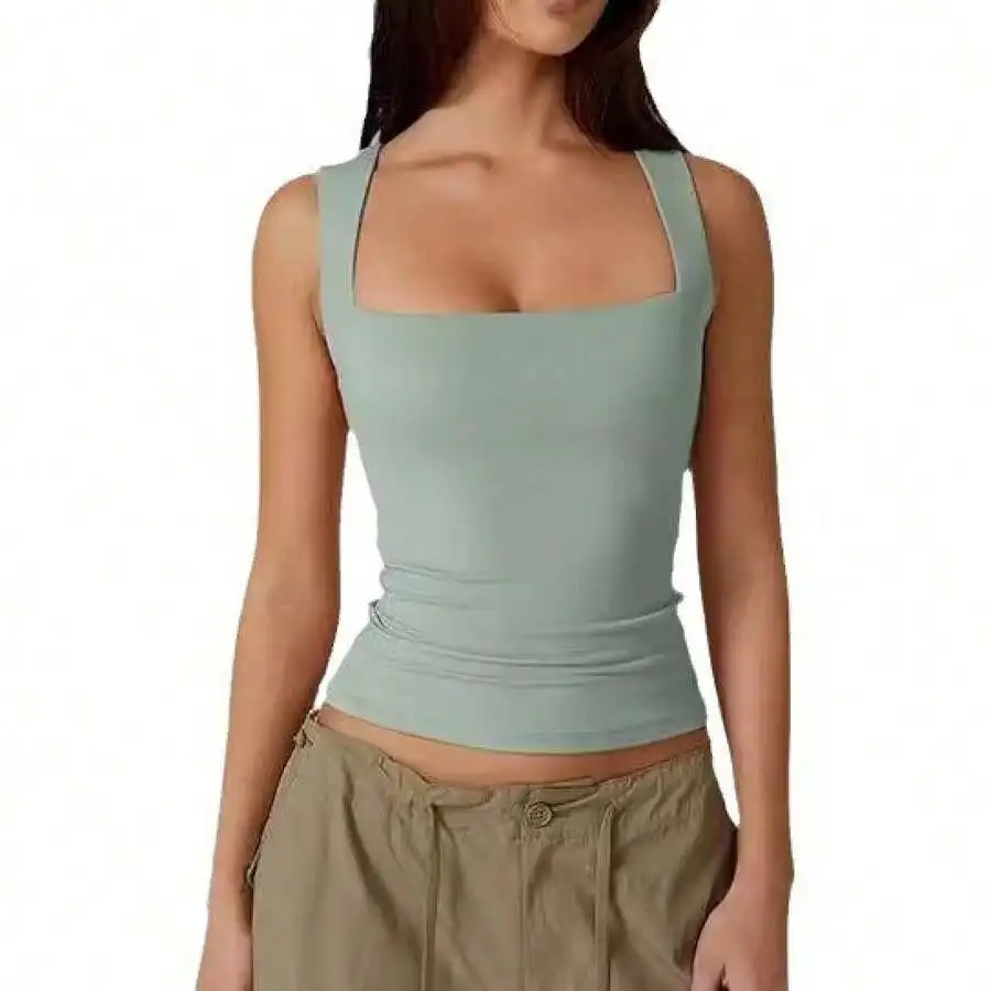 

Women Slim Fit Solid Color Square Neck Tank Top