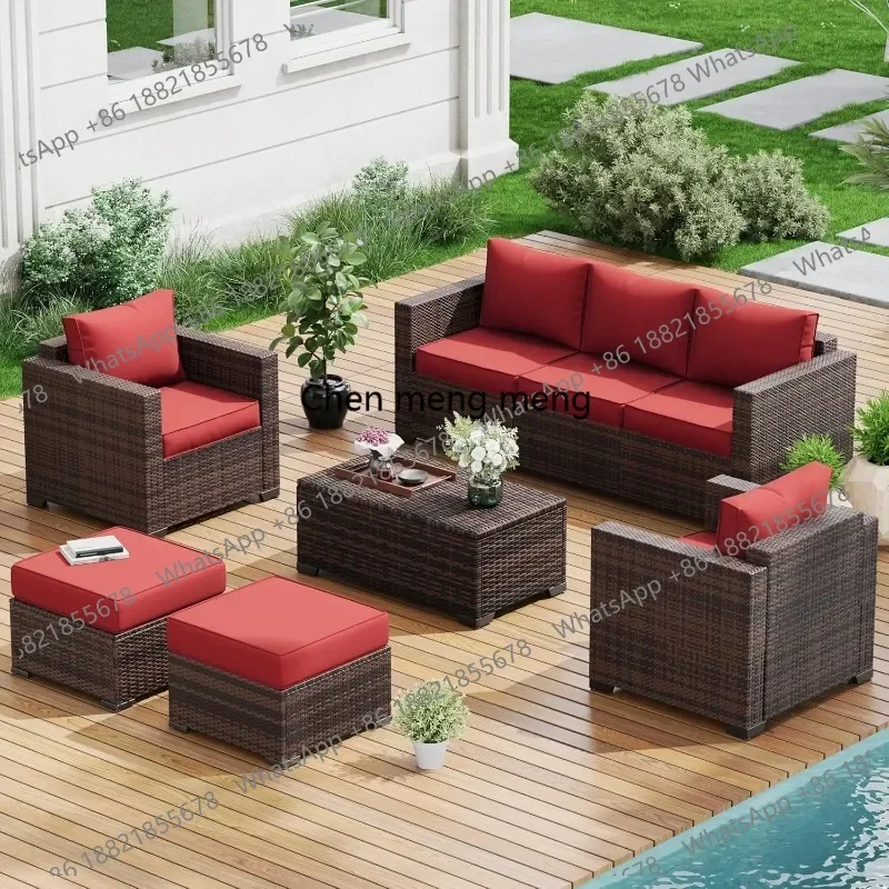RR Patio Furniture Set, Outdoor Furniture Wicker Rattan Sofa, Outdoor Sectional with Ottomans, Patio Set for Backyard, Customize