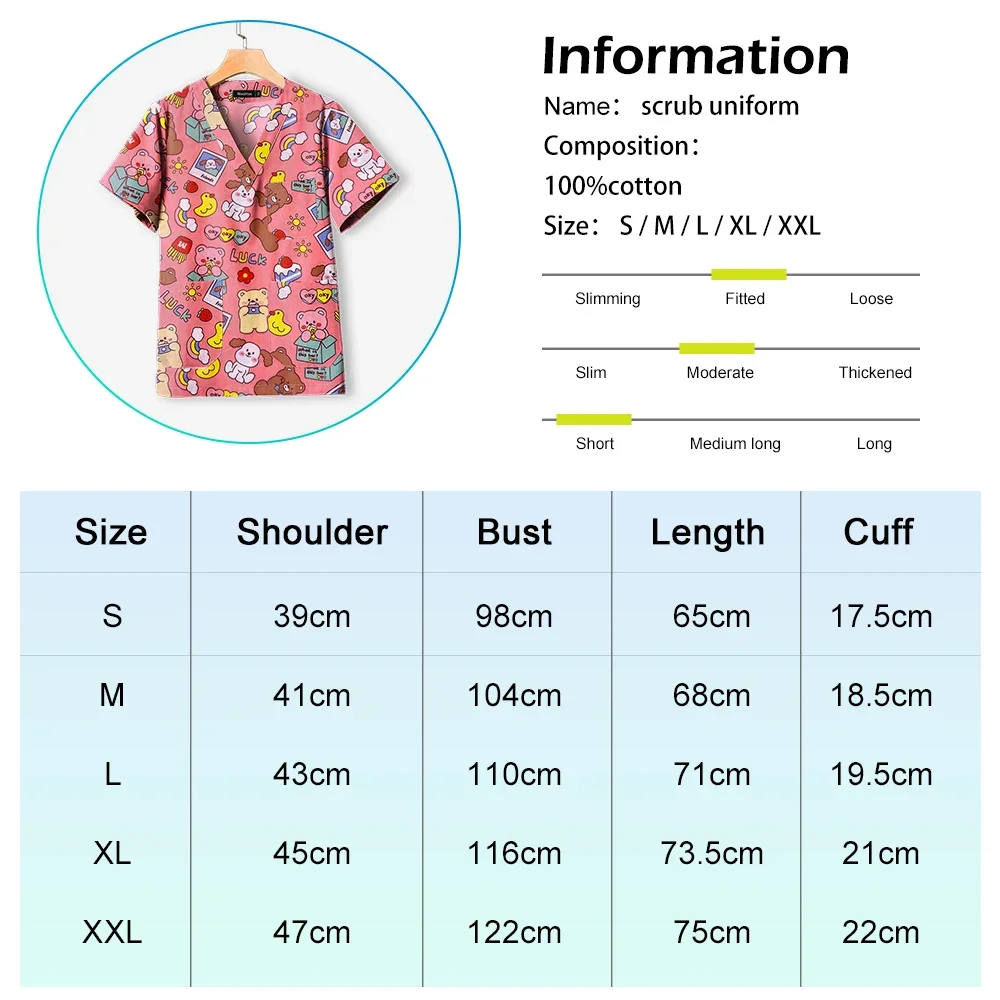 Short Sleeved Custom SPA Uniform Unisex Aesthetic Uniforms Printed Cotton Jacket Tops Fashion Surgical Gown Veterinary Work Wear