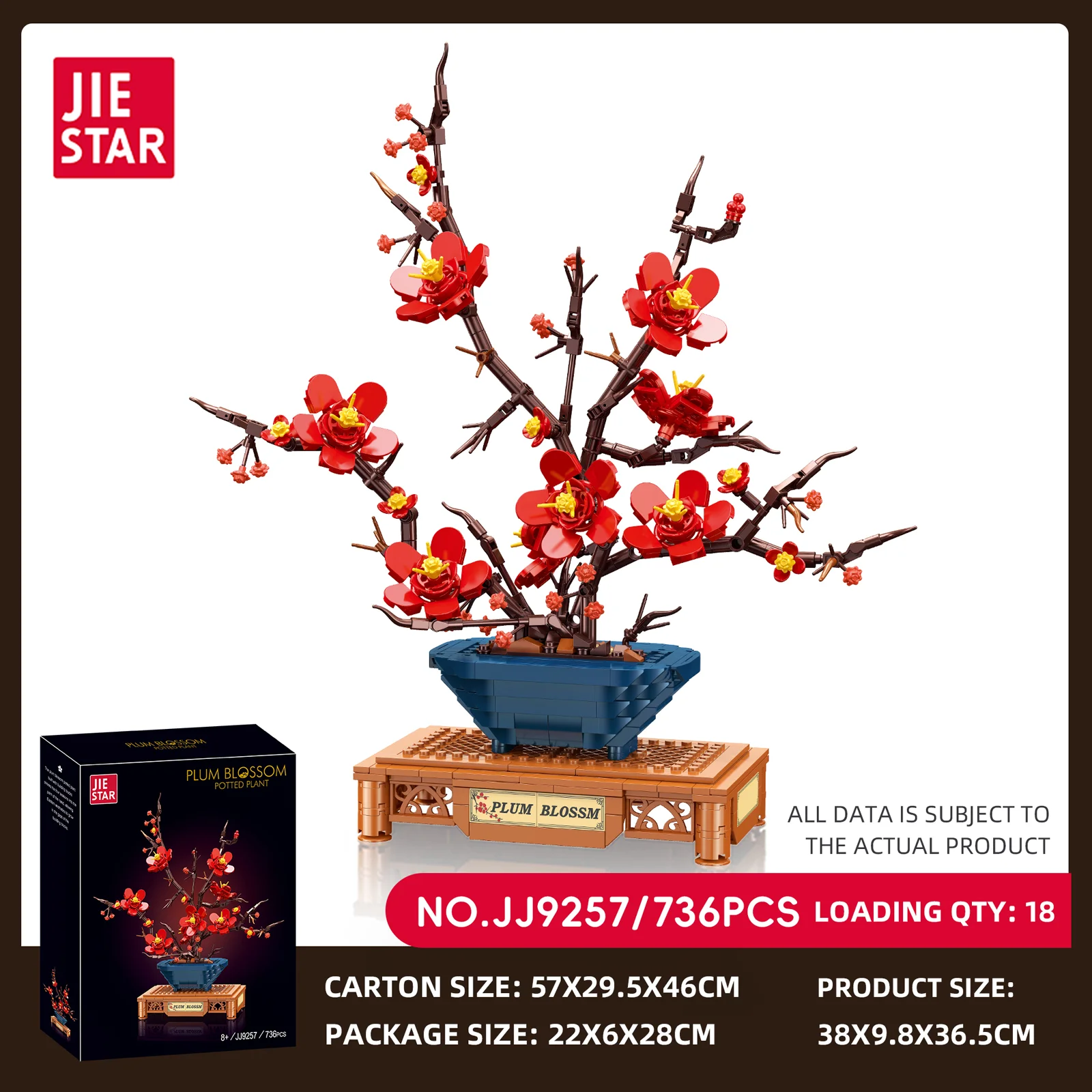 

JJ9257 736pcs Chinese Plum Model Blossom Simulation Plant Bonsai Flower Building Blocks Toys Bricks for Adults and Kids