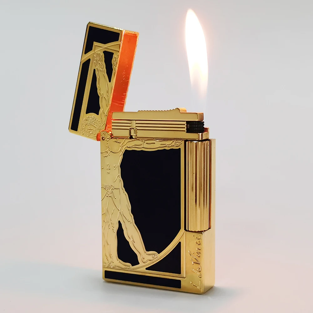 

Luxury Cigarette Lighters Da Vinci Engraved Line 2 lighter Metal PING Gas Tools Encendedor Zundzeug Briquet Accendino for Men