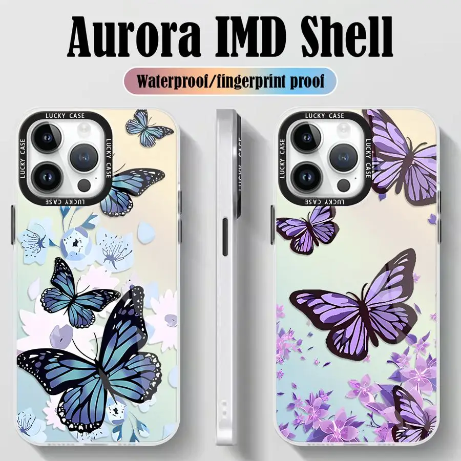 Butterfly Printed Phone Case for Xiaomi Redmi A1 A2 Plus K40 Pro Poco X3 NFC X3 Pro X5 Pro 5G Gradient Powder Shell Cover