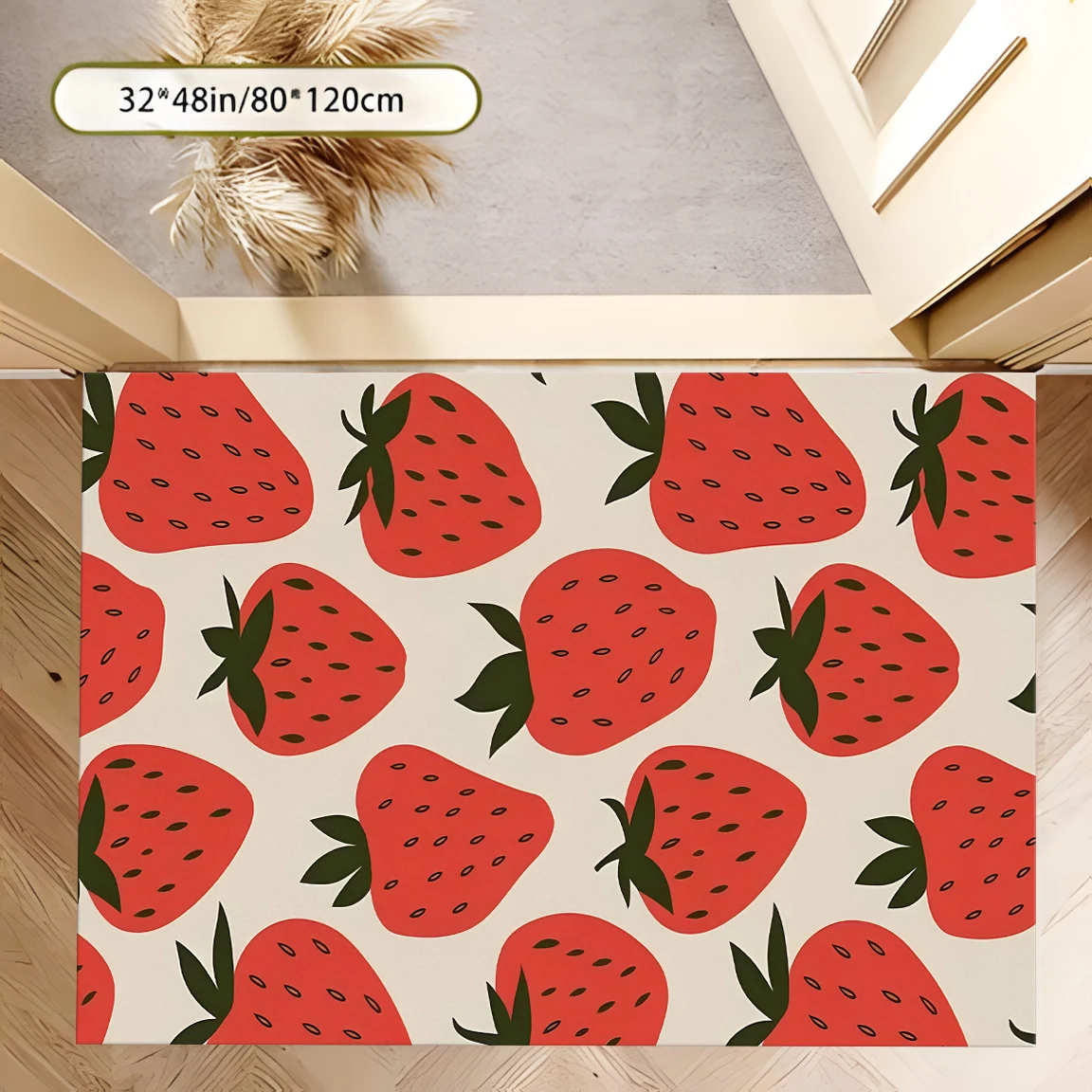 2D Carpet with Hand-Painted Strawberry Pattern All over in a Sweet and Adorable Style for Bedroom, Living Room, and Bedside