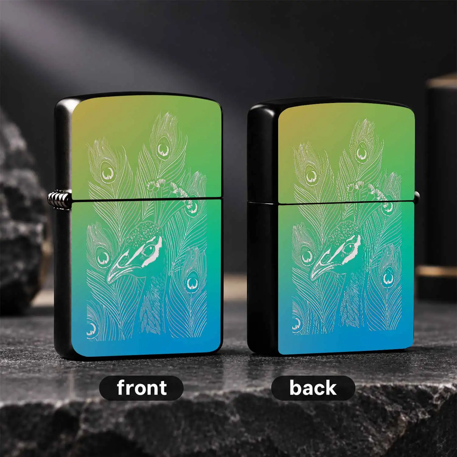 Vintage Line Art Peacock Pattern Lighter, Gradient Elegant Artistic Appearance, Portable Stylish Accessory For Daily Use, Ideal Delicate Present For Friends And Family, Suitable For Various Casual And Formal Occasions, A Humorous And Intere