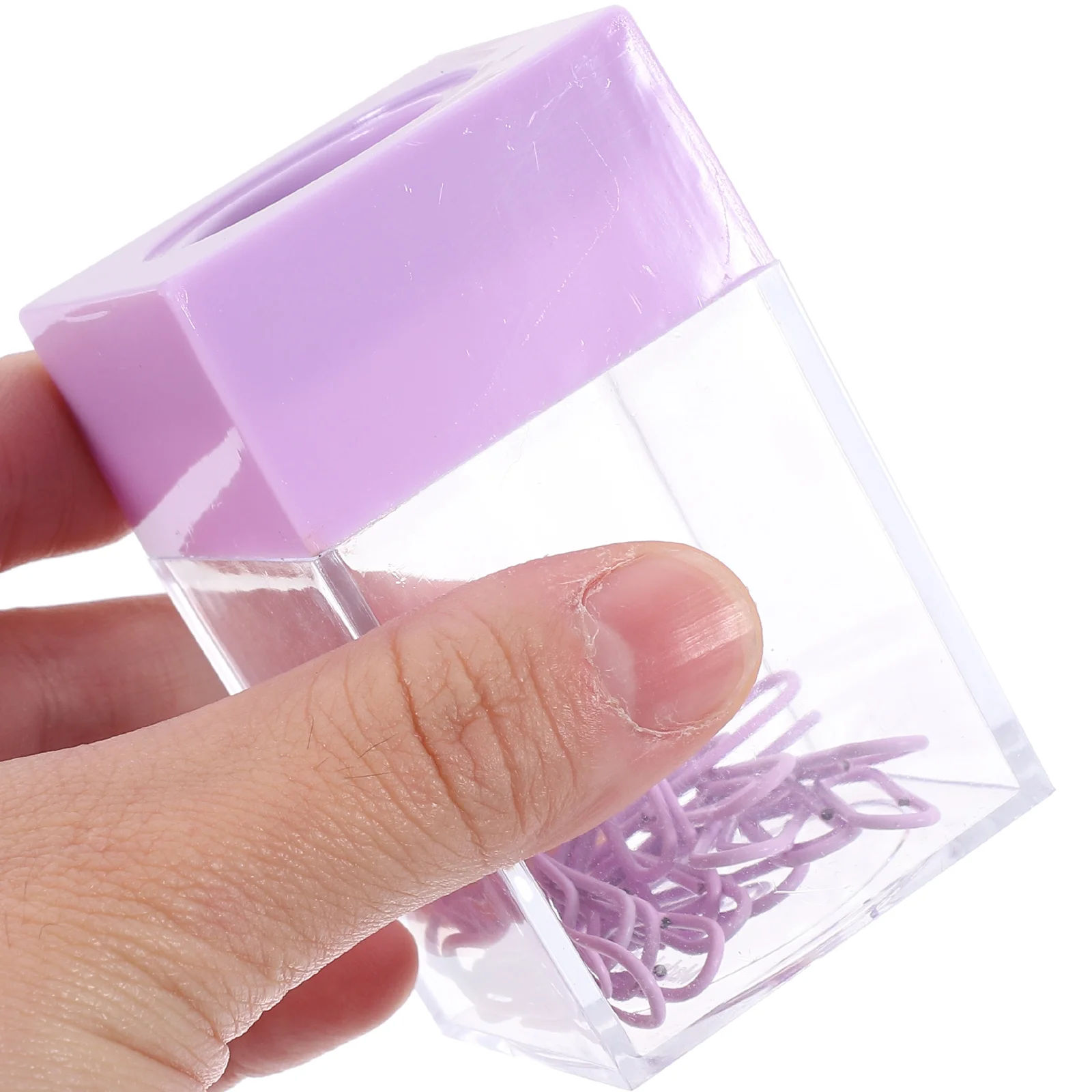 2 Pcs Pink Purple Square Paper Clip Holder Bucket Transparent Plastic Storage Box For Container Dispenser Office