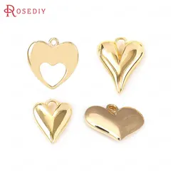 6PCS 24K Gold Color Brass Heart Shape Charms Pendants Jewelry Necklaces Earrings Bracelets Making Supplies Findings Accessories