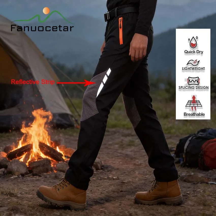 

Fanuocetar Reflective Quick Dry Mens Hiking Pants Lightweight Breathable Outdoor Summer Climbing Trekking Male Thin Trousers