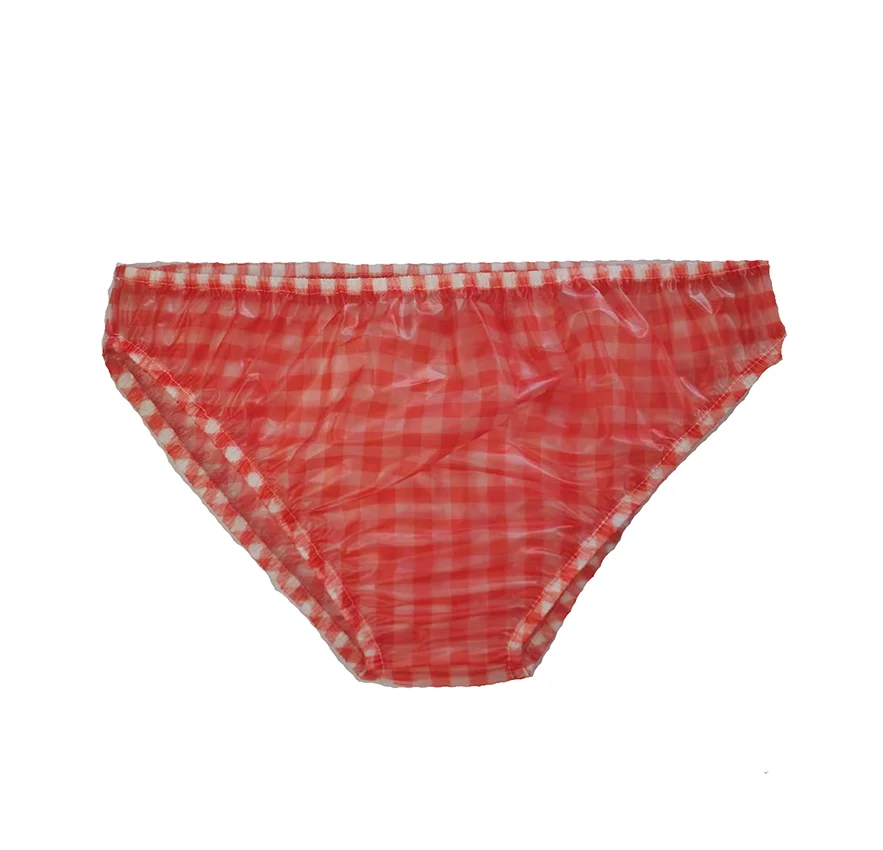 

Langkee Haian Plastic Bikini Panties TPU Underwear Color Red Grid