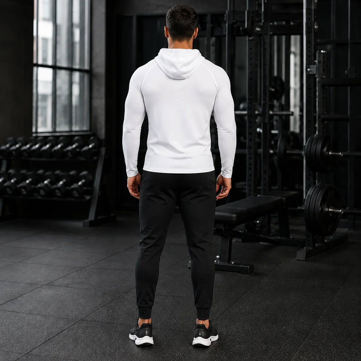 Men's Hooded Sports Shirt Long Sleeve Quick Dry Compression Top Breathable Running Gym Workout Fitness Training Base Layer