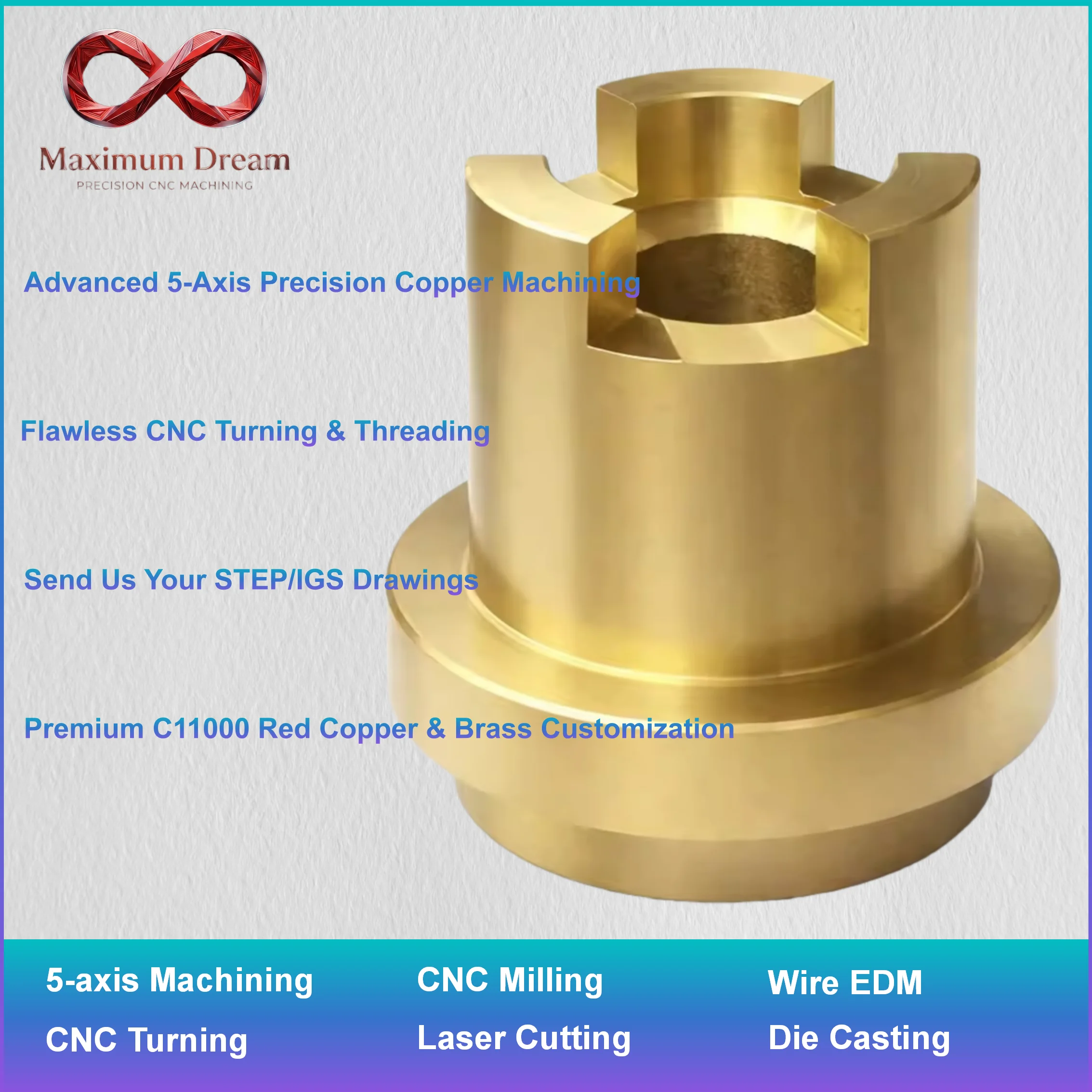 Precision Brass CNC Milling Turning Parts, Custom Wear-Resistant Bronze Gear Valve Hardware per CAD Design, 1pc