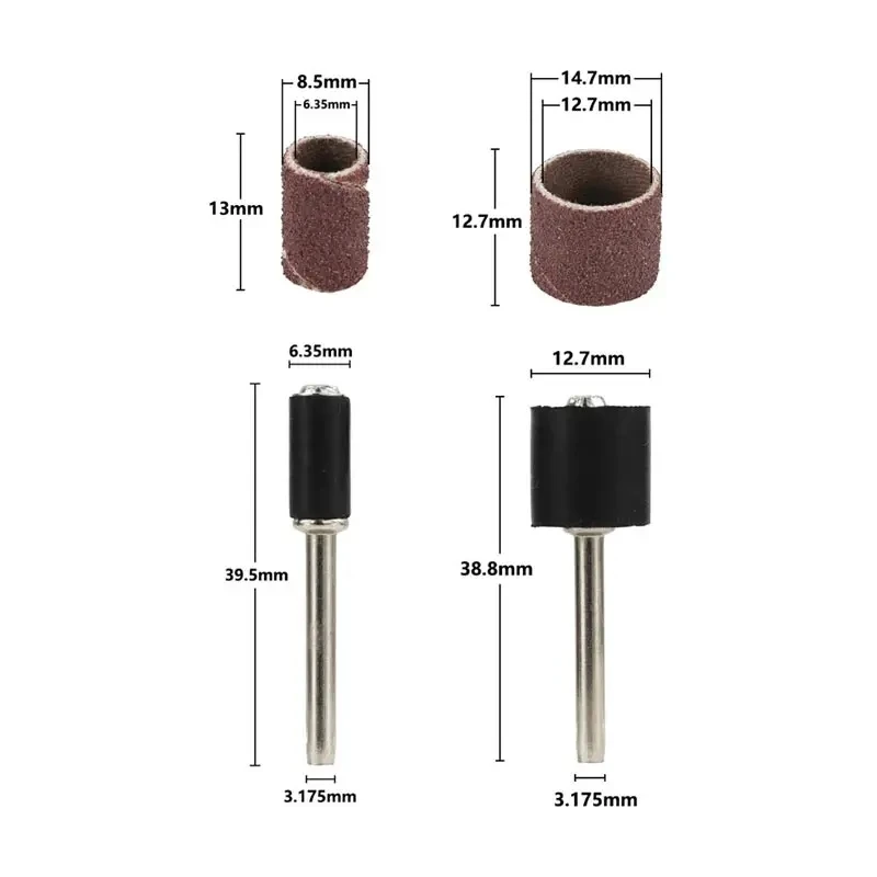 Kit de tambor de lijado de 12,7/6,35mm, Grit #80 #120 #180, banda de lijado para mangas Dremel para Mini amoladora angular eléctrica, mandriles de lijado