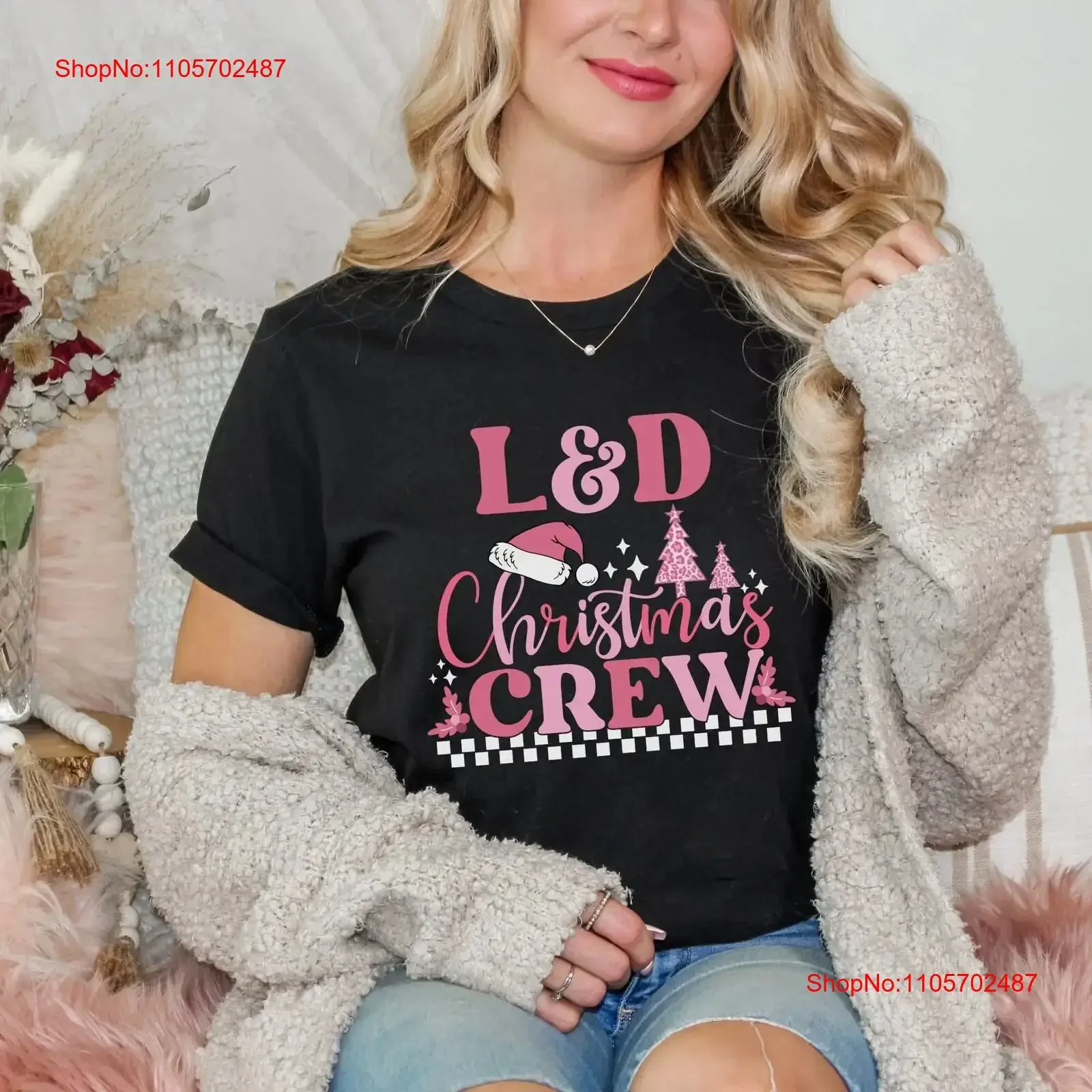 L and D Christmas Crew T Shirt Nurse for Labor Delivery vintage Washed Stylish Top For Everyday Wear graphic fashion Casual