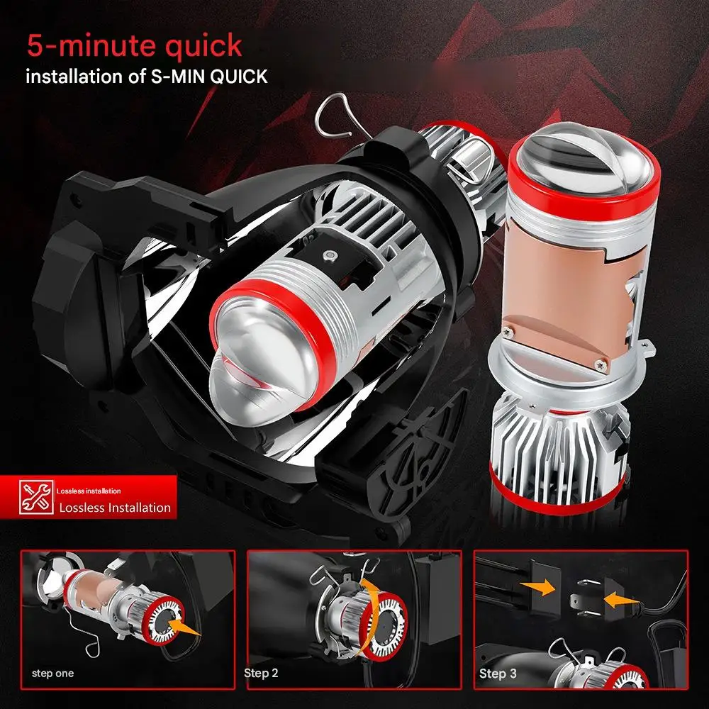 150W H4 Projetor Bi LED Len Solenoid Variable Light Fish Eye Lamp Dual Beam Lens Auto LED Headlight For Car Front Headlamp Refit