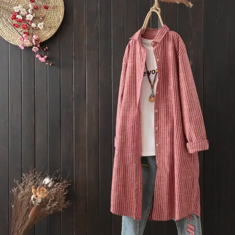 

Blouse Women Loose Cotton-Linen Shirt Women's Long Coat Shirt Blusas Ropa De Mujer FREW