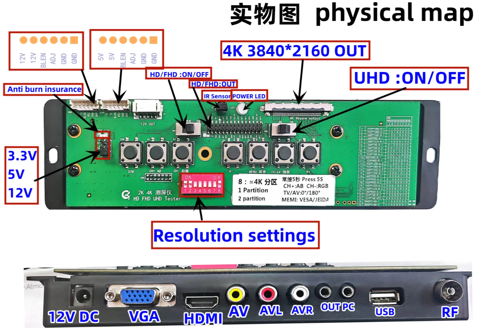 LCD TV 2K4K Screen V-by-one/vb1/Vb-one+LVDS LCD Screen Tester Dot Screen Meter / Device 4K 2K LCD screen tester