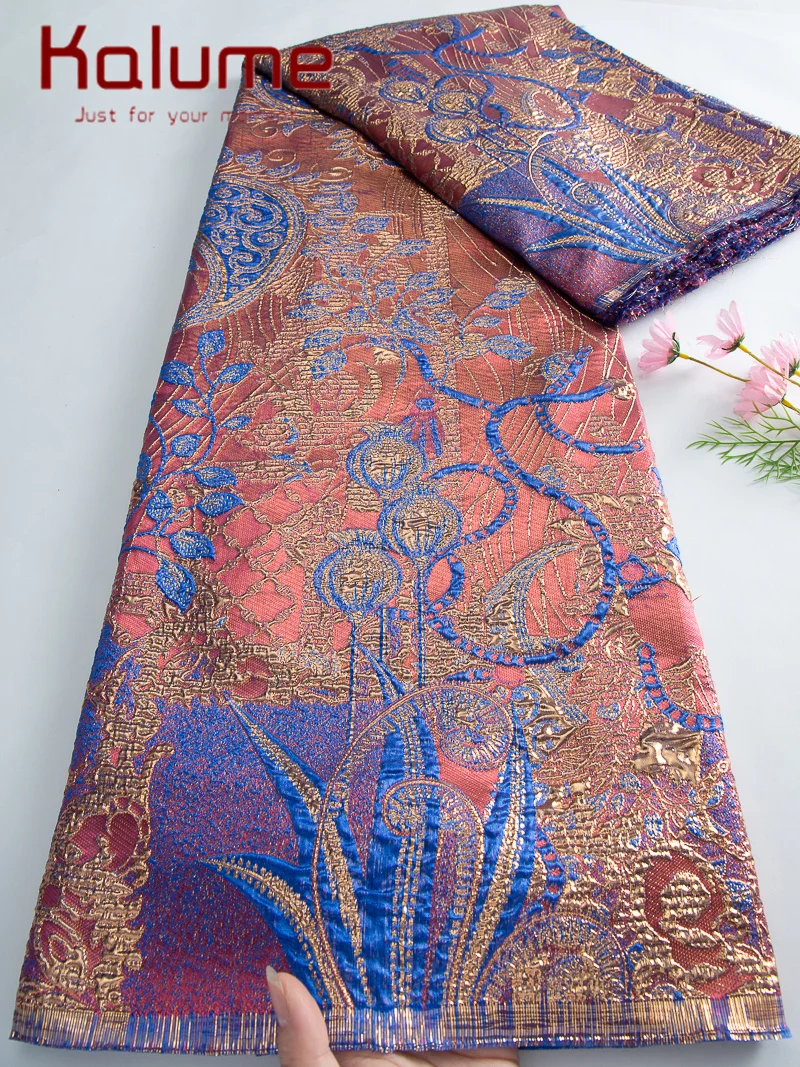 

Kalume 2026 Jacquard Lace Fabric High Quality African Gilding Brocade Lace Fabric 5 Yards for Nigerian Wedding Bridal Party