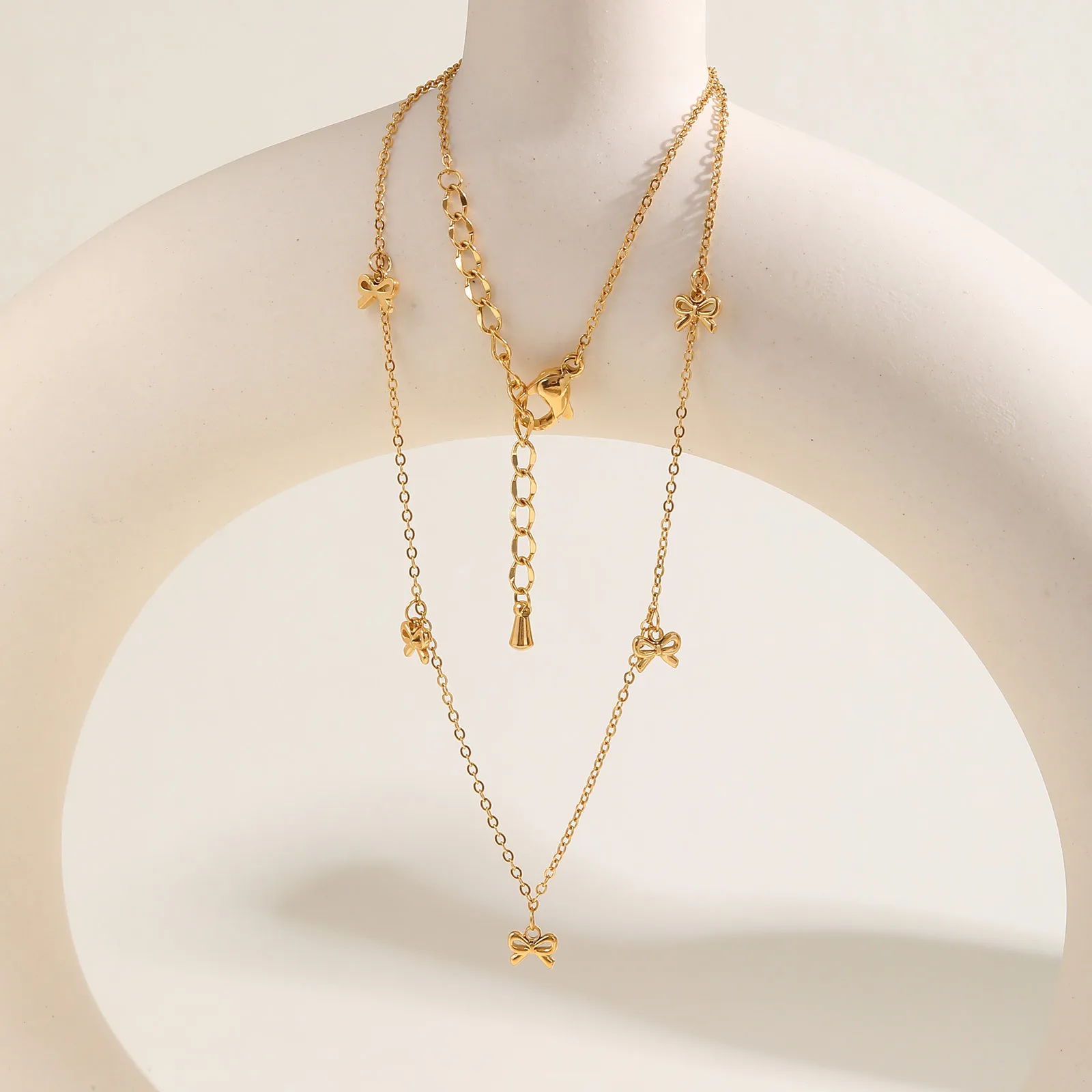 Stainless Steel Bow Pendnat Necklace for Women, Personal Gold Plated Jewelry