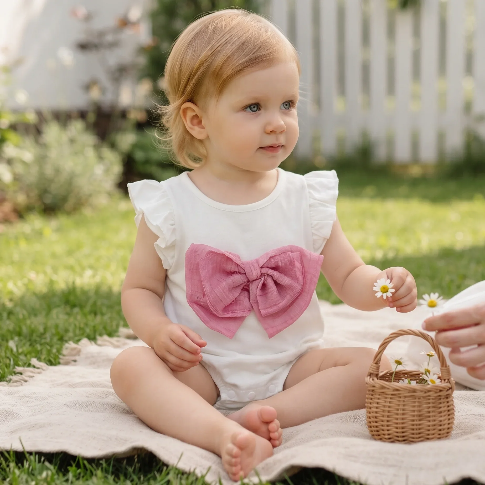 Summer Infant Baby Girls Cute Flutter Sleeve Bodysuit Triangle Romper Cute Bow Decoration Summer Newborn Clothes 0-18M