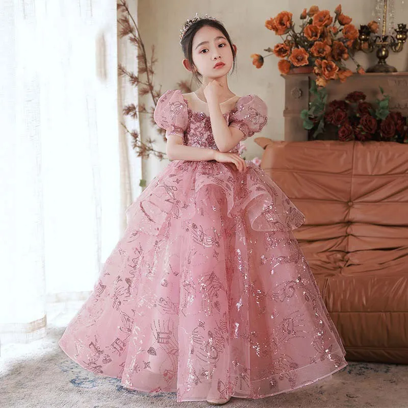 New Children's Stage Show Birthday Party Princess Summer Flower Girl Wedding Puffy Dress High-end Feel