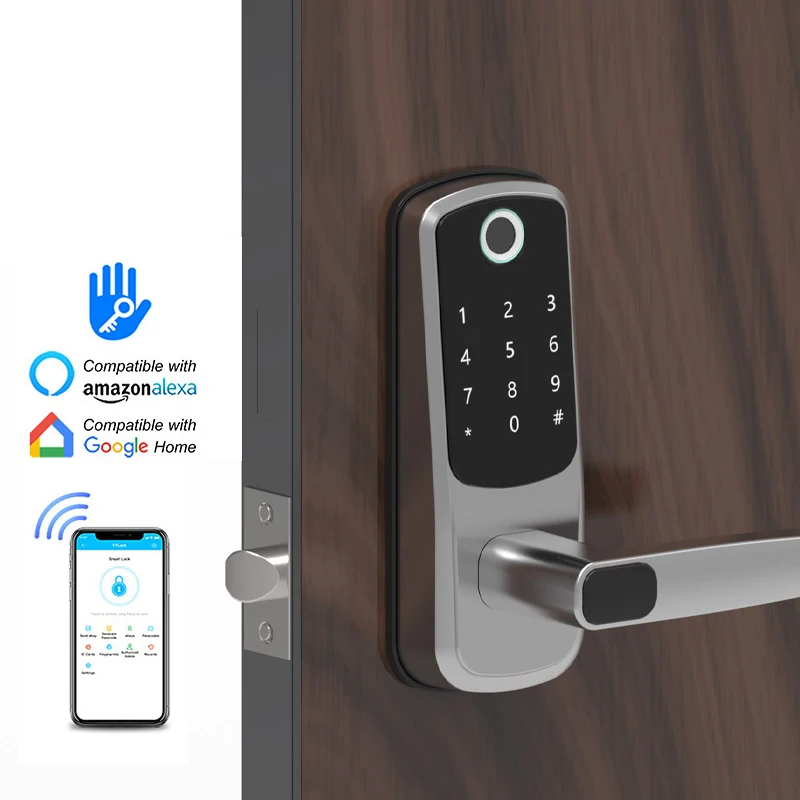 Bluetooth Wireless TTlock App Fingerprint Lock Smart Card Digital Code Electronic Door Lock Home Security Wooden Door Lock